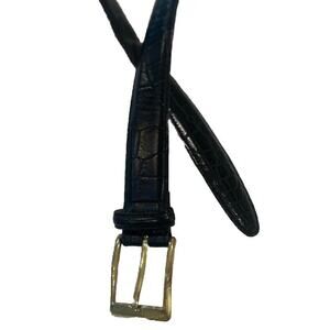 Vintage Bobby Jones Black Croc Embossed Calf Leather Belt 38/95 Brass Buckle USA